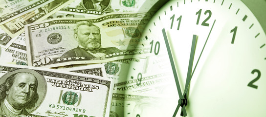 Canvas Print - Time is money clock and cash