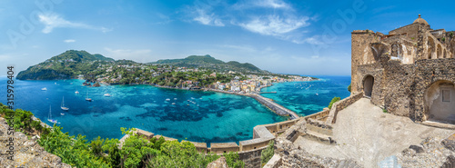 Fotomural Landscape with Porto Ischia, view on Aragonese Castle, Ischia island, Italy