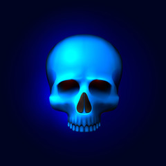 Wall Mural - Human skull isolated on black, color blue object.