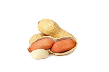 Wall Mural - Dried peanuts isolated on white background. Food