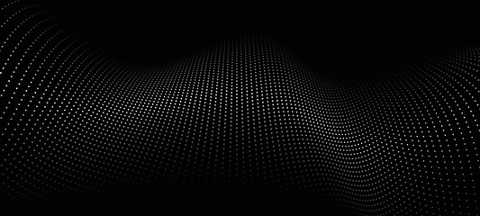 Wave of particles. Futuristic point wave. Vector illustration. Abstract background with a dynamic wave. Wave 3d.
