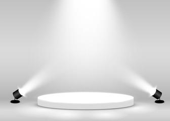 stage podium scene for award ceremony illuminated with spotlight. award ceremony concept. stage back
