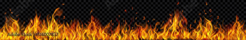 Banner of translucent fire flames and sparks with horizontal repetition on transparent background Poster Mural XXL