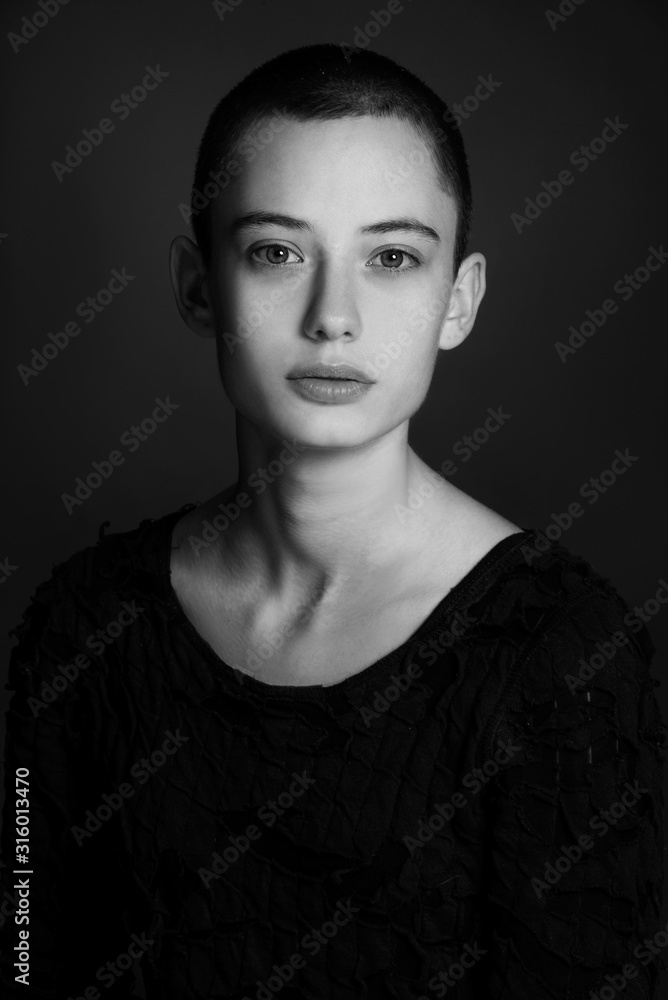 black and white portrait of fashion beautiful model, brunette girl with ...