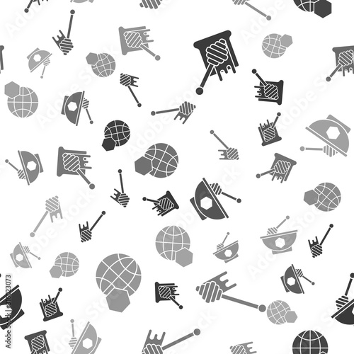 Set Honey dipper stick with dripping honey, Honey dipper stick and bowl and Honeycomb map of the world on seamless pattern Tableau sur Toile