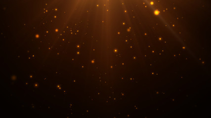 Wall Mural - gold particles abstract background with shining golden Floating Dust Particles Flare Bokeh star on Black Background in Slow Motion. Futuristic glittering fly movement flickering loop in space.