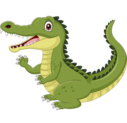 Wall Mural - Cartoon funny crocodile waving hand isolated on white background