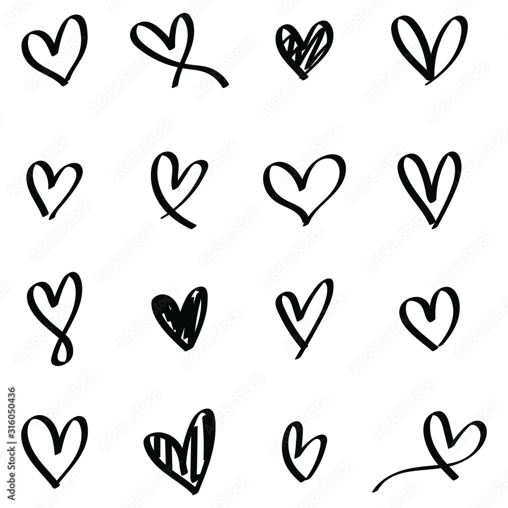 Black heart collection icon, love symbol, isolated on white, vector ...