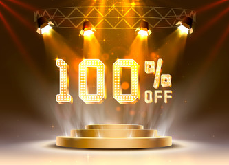 Wall Mural - Scene golden 100 sale off text banner. Night Sign.