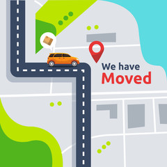 we have moved vector illustration concept. new location announcement business store, home or change office address for landing page template, mobile app, poster, banner, flyer, ui, web, and background