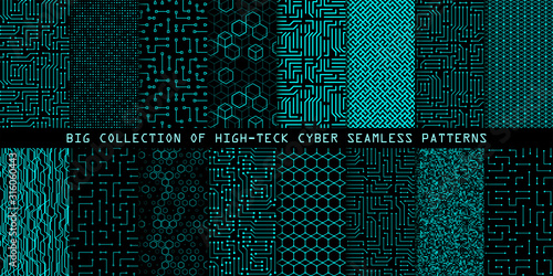 Fotografía Set of seamless cyber patterns