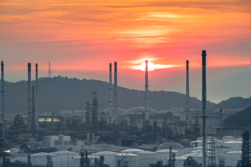 Industrial view at oil refinery plant form industry zone.