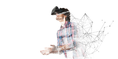 Wall Mural - experiencing virtual technology world. mixed media