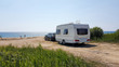 trailer caravan car by the sea, holidays in the nature outdoor by the sea