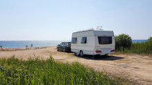 Trailer Caravan Car By The Sea, Holidays In The Nature Outdoor By The Sea