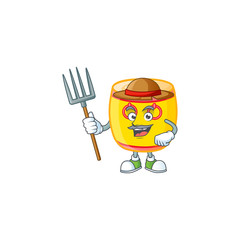 Sticker - Cute Farmer chinese gold drum cartoon mascot with hat and tools