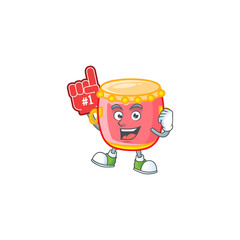 Sticker - Chinese red drum mascot cartoon style holding a Foam finger