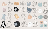 Fototapeta Pokój dzieciecy - Hand drawn flat cute cats collection. Set of kittens with different emotions and poses. Vector colorful collection perfect for childish decoration clothes, patterns, stickers, cards, website