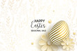 Happy Easter egg with flowers. Happy easter template with gold eggs, frame, pink flower. Vector illustration. Design layout for invitation, card, menu, flyer, banner