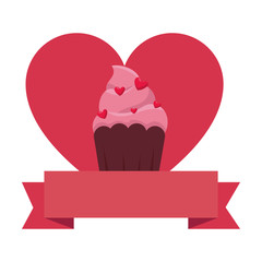 Sticker - delicious cupcake with heart and ribbon