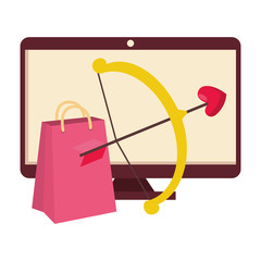 Wall Mural - arch cupid with bag shopping and computer isolated icon