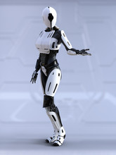 3D Rendering Of A Female Android Robot Posing.