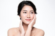 © kitthanes - Portrait beautiful young asian woman clean fresh bare skin concept. Asian girl beauty face skincare and health wellness, Facial treatment, Perfect skin, Natural make up, on white background