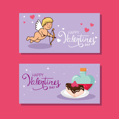 Poster - set of happy valentines day cards with decoration