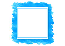 青色の水彩画と白色の四角形と白背景