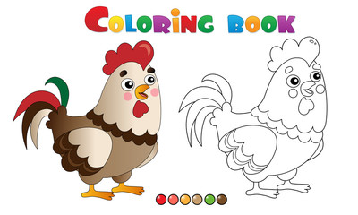 Wall Mural - Coloring Page Outline of cartoon rooster. Farm animals. Coloring book for kids.