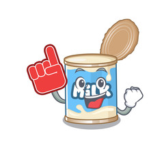 condensed milk mascot cartoon style holding a Foam finger