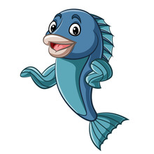 Cartoon Fish Mascot Waving Hand