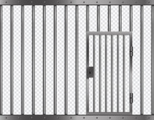 Jail Lattice With Door In Prison. Isolated Jail Metallic Bars Frame With Lock. Vector 3d Illustration.