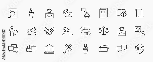 Fotomural Set of Law and justice Vector Line Icons