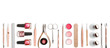 Top view of manicure and pedicure equipment on white background