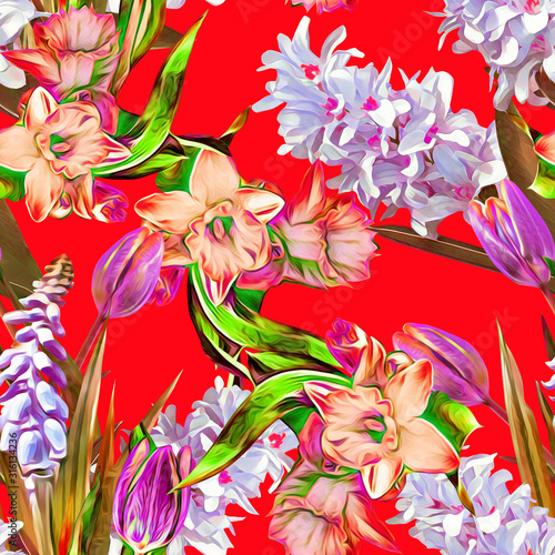 Spring flowers seamless pattern with hyacinths.