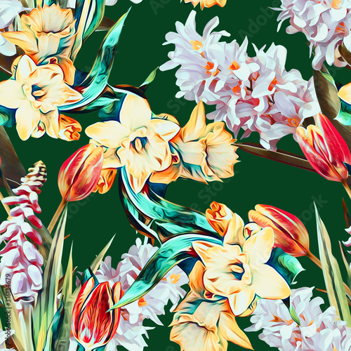 Spring flowers seamless pattern with hyacinths.