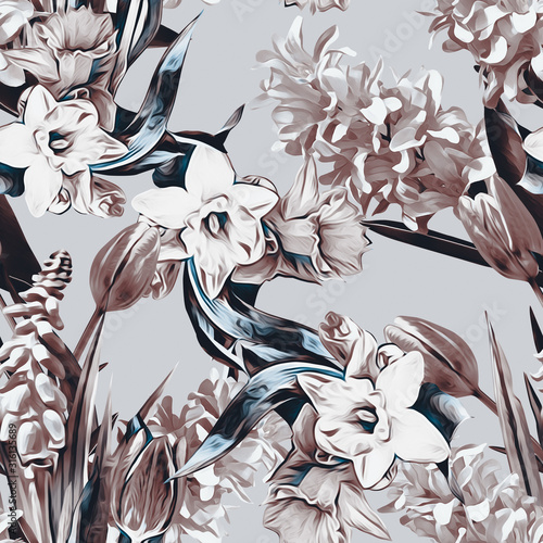 Spring flowers seamless pattern with hyacinths.