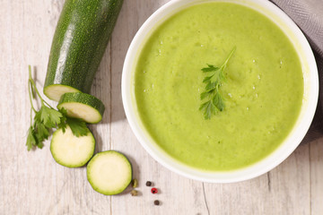 zucchini soup in bowl- top view