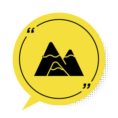 Sticker - Black Mountains icon isolated on white background. Symbol of victory or success concept. Yellow speech bubble symbol. Vector Illustration