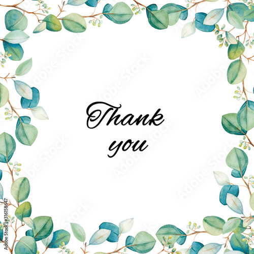 Watercolor eucalyptus leaf  frame. Floristic design elements for floristics. ...