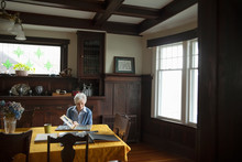 Senior Woman Looking Through Photo Album At Home