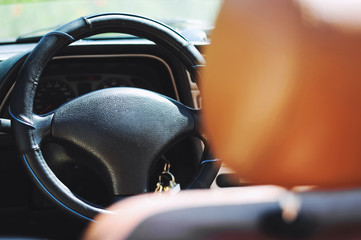 Interior view of car with black salon,convertible car