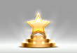 Star best podium award sign, golden object.