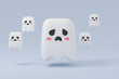 © Kakabe - Happy Halloween. Cute White Little Ghost Funny Simple Cartoon Flying on Blue Pastel Background. for minimal idea creative concept. 3D Illustration