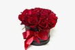 Red roses in black box and red ribbon. For valentines day romance,