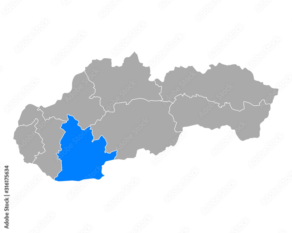 Karte von Nitriansky kraj  in Slowakei - obrazy, fototapety, plakaty 