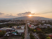 Chiang Mai Province Aerial View Skyline With Sunset.Chiang Mai Is Located In The North Of Thailand Famous Place For Tourist With Tradition Culture And Architecture