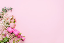 Flowers On Pink Background With Copy Space