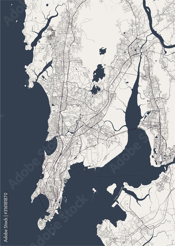Cuadros en Lienzo map of the city of Mumbai, Indian state of Maharashtra